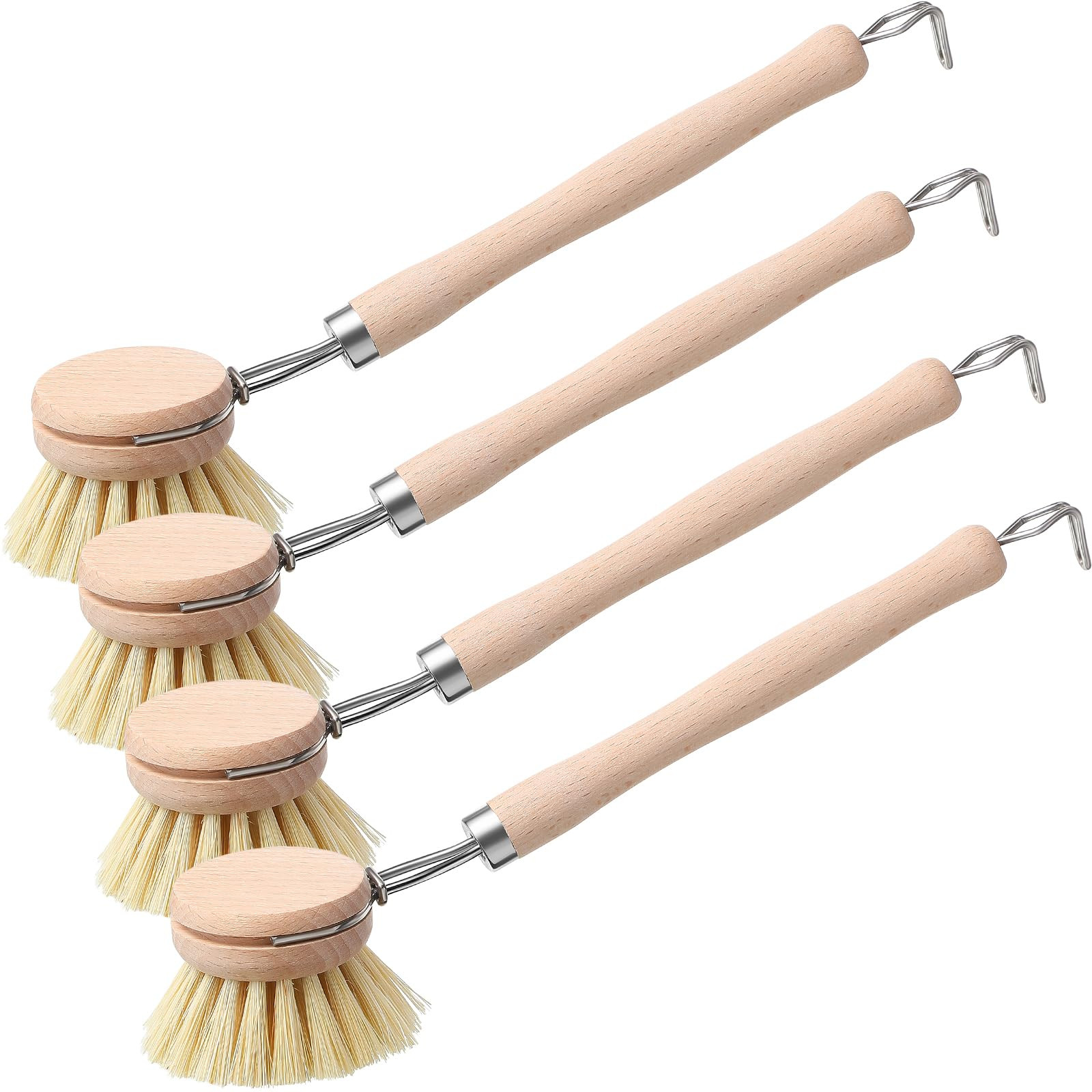 Maxdot 4 Pcs Kitchen Dish Brush with Beechwood Handle Natural Wooden Handle Scrub Brush Fiber Bri... | Amazon (US)