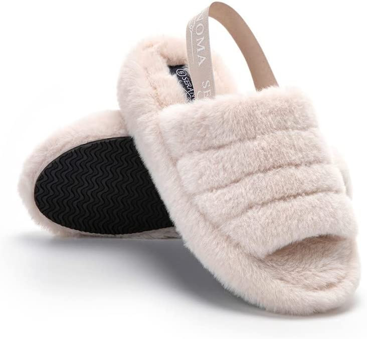 Seranoma Women's Faux Fur Slipper with Elastic Band | Fluff Slide Slipper | Amazon (US)