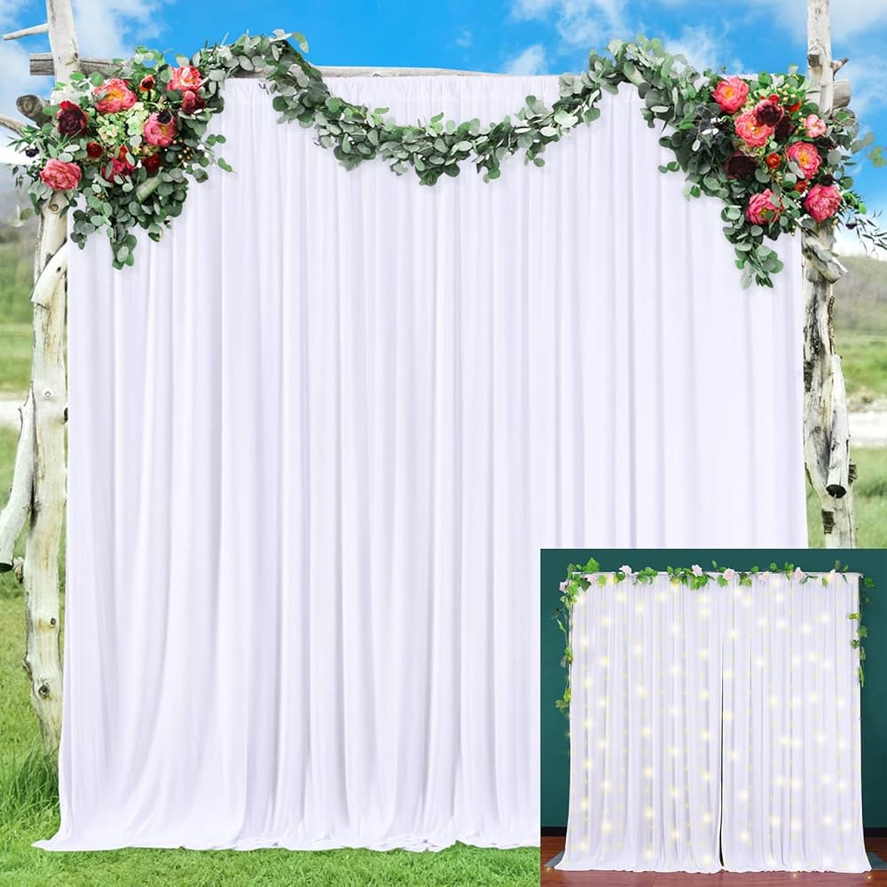 10ft x 7ft White Backdrop Curtains Panels for Party Wrinkle Free Fabric Backdrop Drapes Decoratio... | Amazon (US)