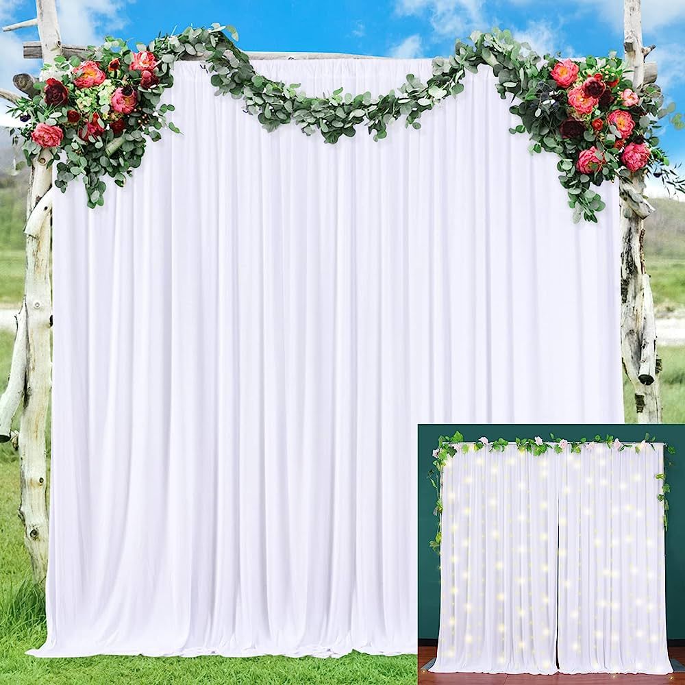 10ft x 7ft White Backdrop Curtains Panels for Party Wrinkle Free Fabric Backdrop Drapes Decoratio... | Amazon (US)