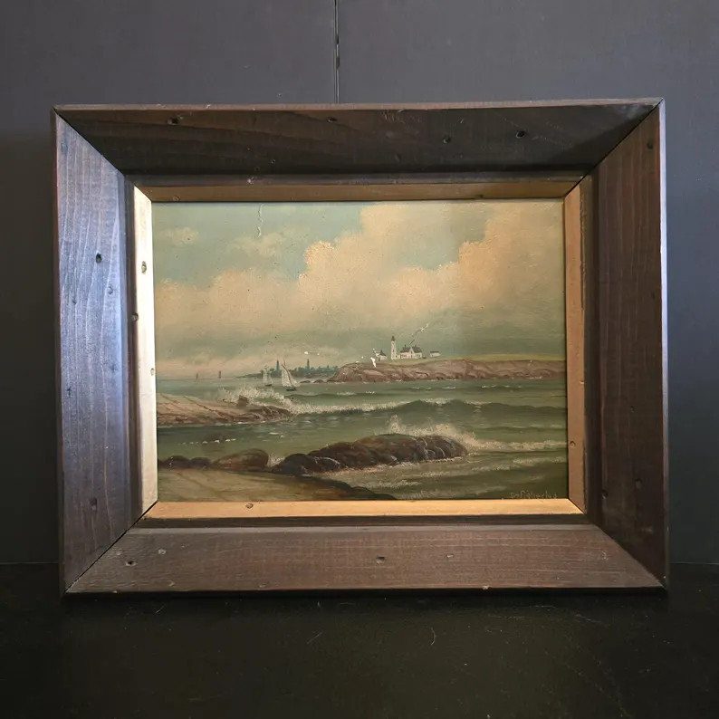 Vintage Ocean Scenic Oil Painting on Wood, Framed Seascape Art - Etsy | Etsy (Global)