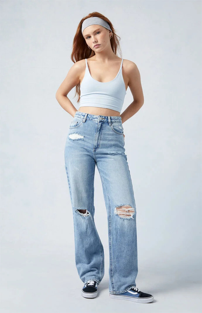 Women's Light Indigo Ripped '90s Boyfriend Jeans in Medium Indigo - Size 24 | PacSun