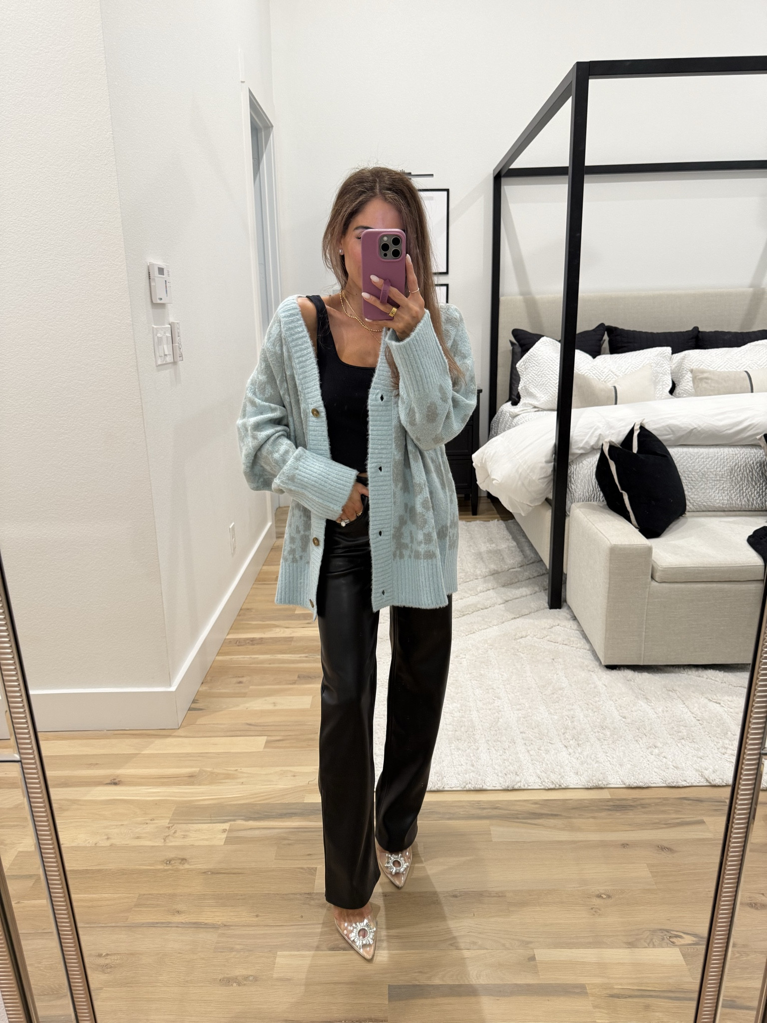 Faux leather pants on sale size 23s Walmart cardigan 

#LTKFindsUnder50 #LTKHoliday #LTKPetite