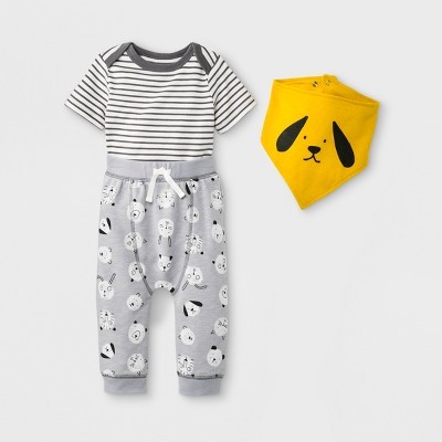 Baby Boys' 3pc Short Sleeve Bodysuit, Joggers and Bib Set - Cat & Jack™ Gray | Target