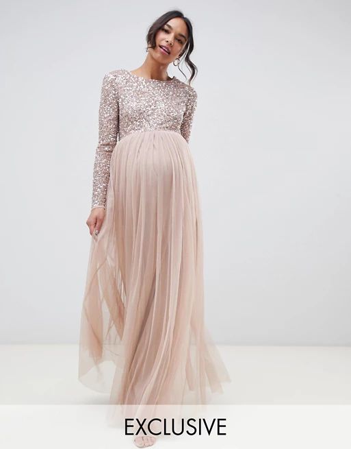 Maya Maternity long sleeved maxi dress with delicate sequin and tulle skirt | ASOS US