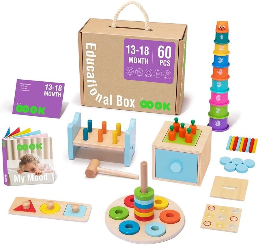 TOOKYLAND Early Learning Toy Bundle - 6 in 1 Box Educational Montessori Play Set; Wooden Toddler ... | Amazon (US)