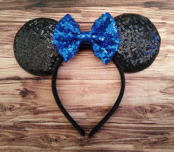 Minnie Ears Headband with Blue Sequin Bow for Adult Kids | Disney Mouse Ears | Etsy (US)