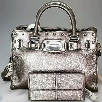 🌞MICHAEL KORS HAMILTON GUNMETAL ROCK & ROLL STUDDED SATCHEL BAG+/OR WALLET🌺NWT | eBay US