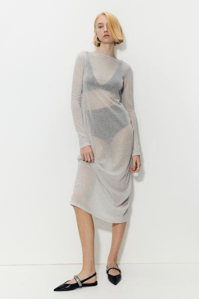 Glittery mesh dress - Silver-coloured - Ladies | H&M GB | H&M (UK, MY, IN, SG, PH, TW, HK)