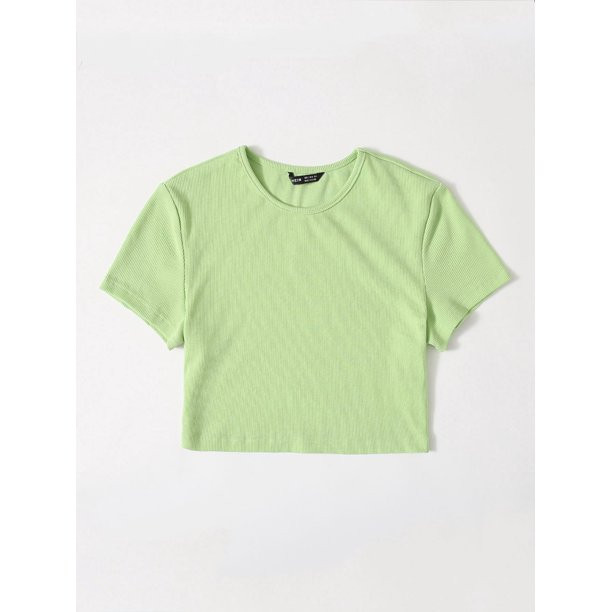 Lime Green Women's Solid Rib knit Crop Top Casual XS(2) Y043D - Walmart.com | Walmart (US)