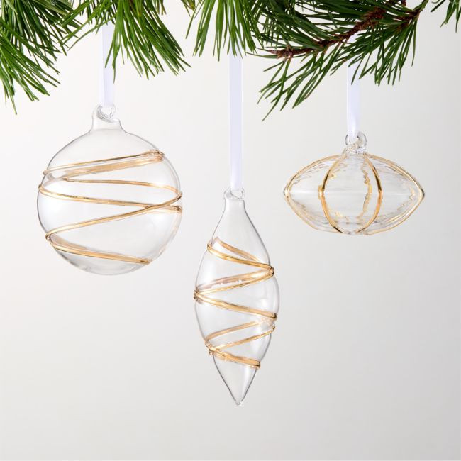Salaria 24K Gold and Glass Christmas Ornament Set of 3 | CB2
