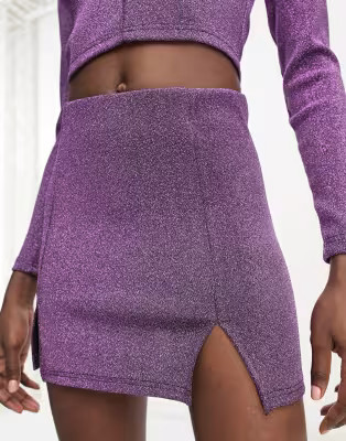 Only glitter notch detail mini skirt in purple - part of a set | ASOS (Global)