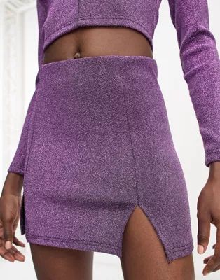 Only glitter notch detail mini skirt in purple - part of a set | ASOS (Global)