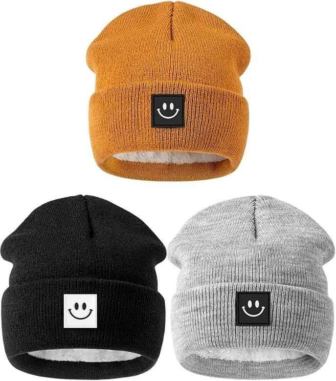 Hispeka Baby Beanie Hat 3 Packs with Cute Smiley Face, Toddler Girls Boys Baby Hats Winter, Kids ... | Amazon (US)