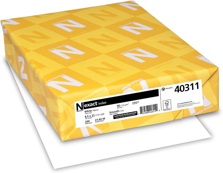 Neenah Paper 40311 Exact Index Card Stock, 90lb, 94 Bright, 8 1/2 x 11, White, 250 Sheets, (Pack ... | Amazon (US)