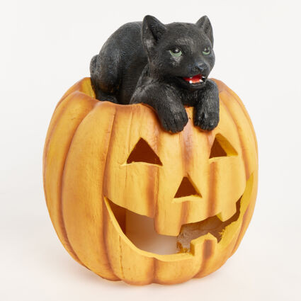 Orange Cat On Pumpkin Halloween Decoration | TK Maxx