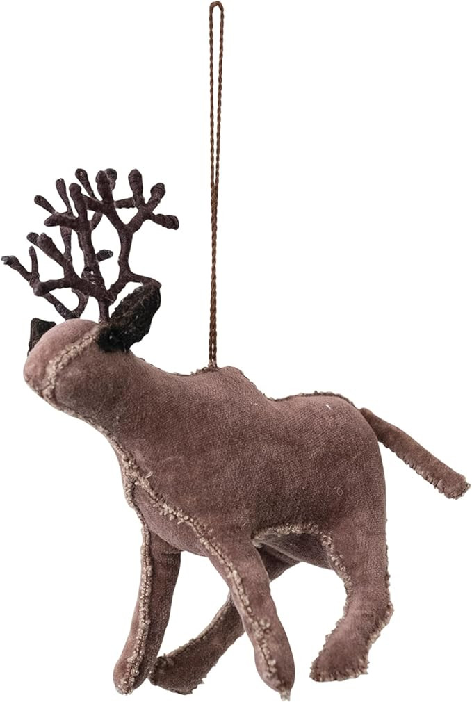 Creative Co-Op Handmade Cotton Velvet and Wire Caribou Ornament, Brown | Amazon (US)