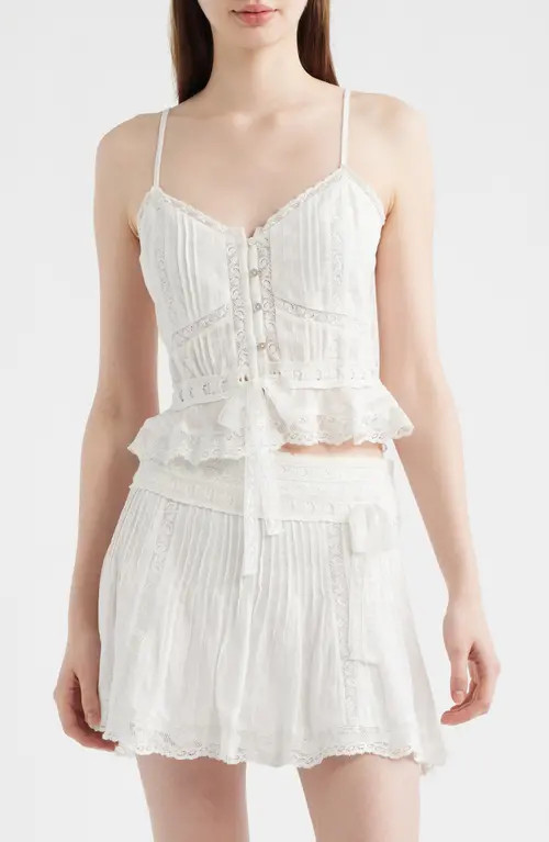 LoveShackFancy Avra Lace Trim Crop Top in White at Nordstrom, Size 10 | Nordstrom