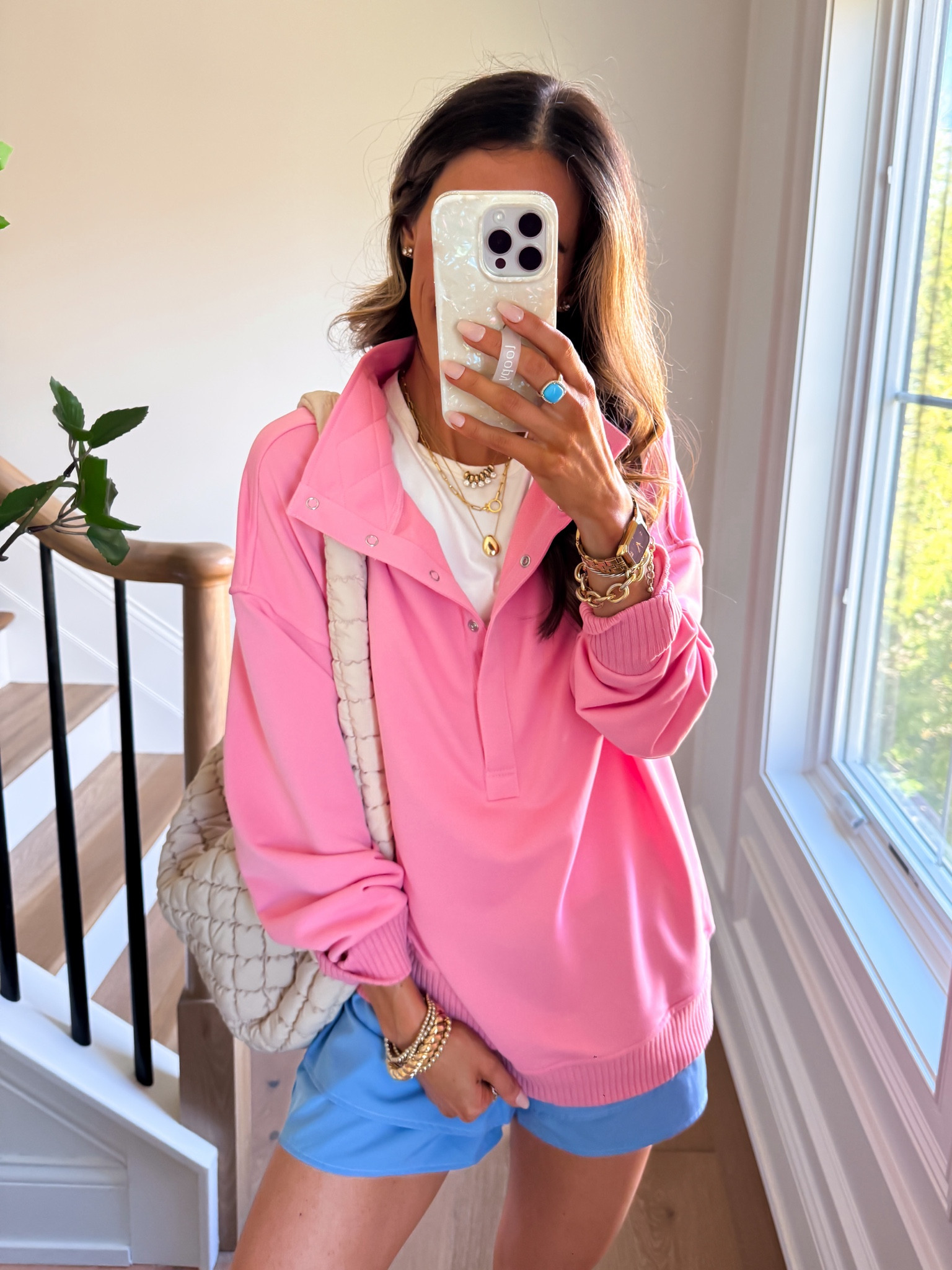 Wearing small athletic shorts and small pullover 

#LTKmomlife #LTKActive #LTKfitnessgoals