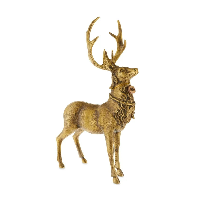 Christmas Polyresin Brass Standing Reindeer Decor, 16.5 in, by Holiday Time | Walmart (US)