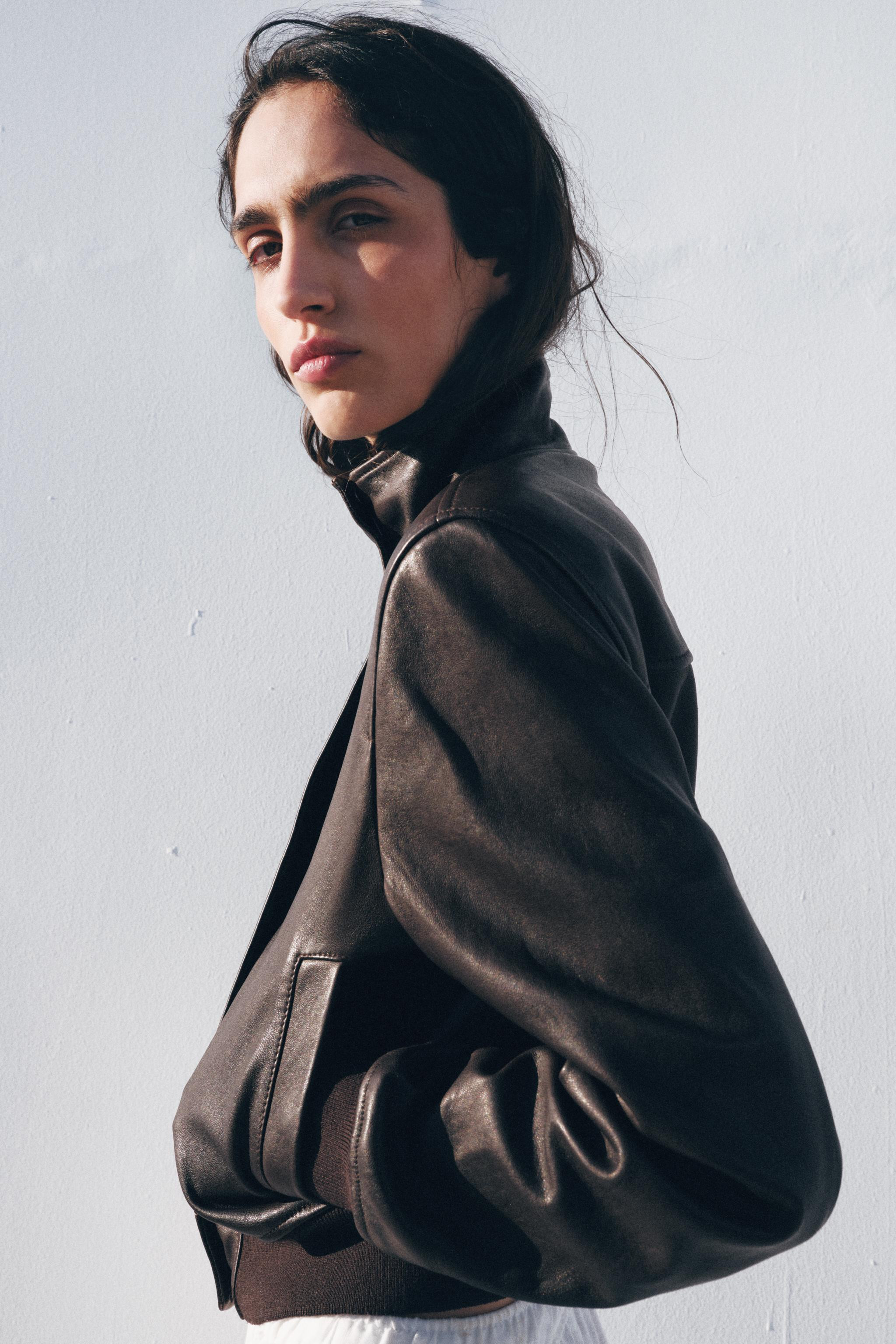 LEATHER BOMBER JACKET WITH SHOULDER PADS ZW COLLECTION LIMITED EDITION | Zara UK