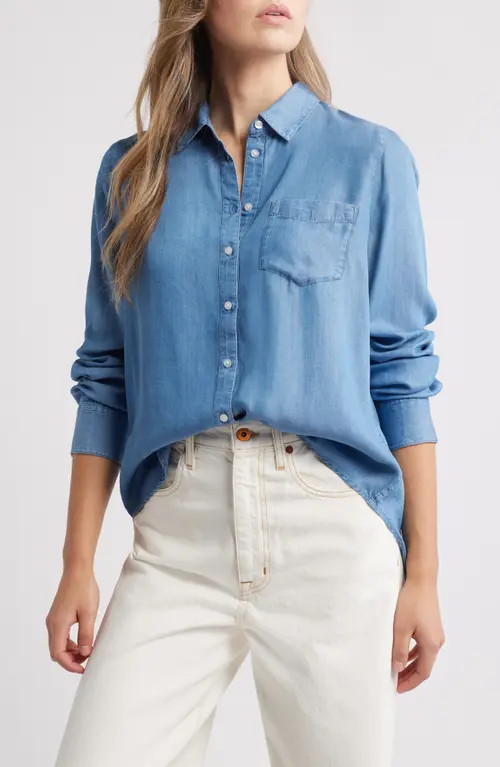 caslon(r) Chambray Button-Up Shirt in Medium Wash at Nordstrom, Size Xx-Large | Nordstrom