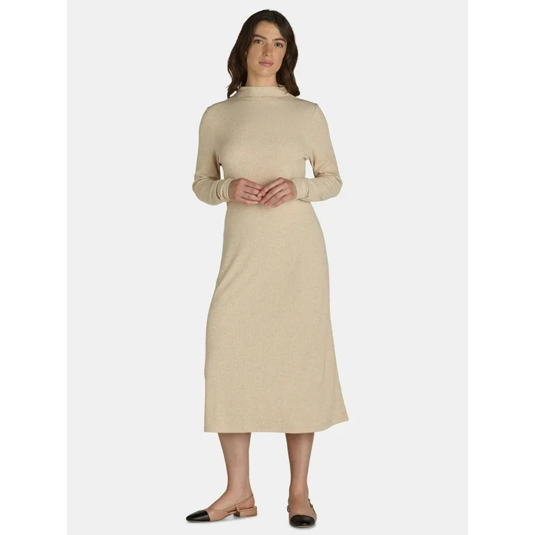 Time and Tru Women's and Women's Plus Ribbed Hacci Knit Midi Dress, Sizes XS-4X | Walmart (US)