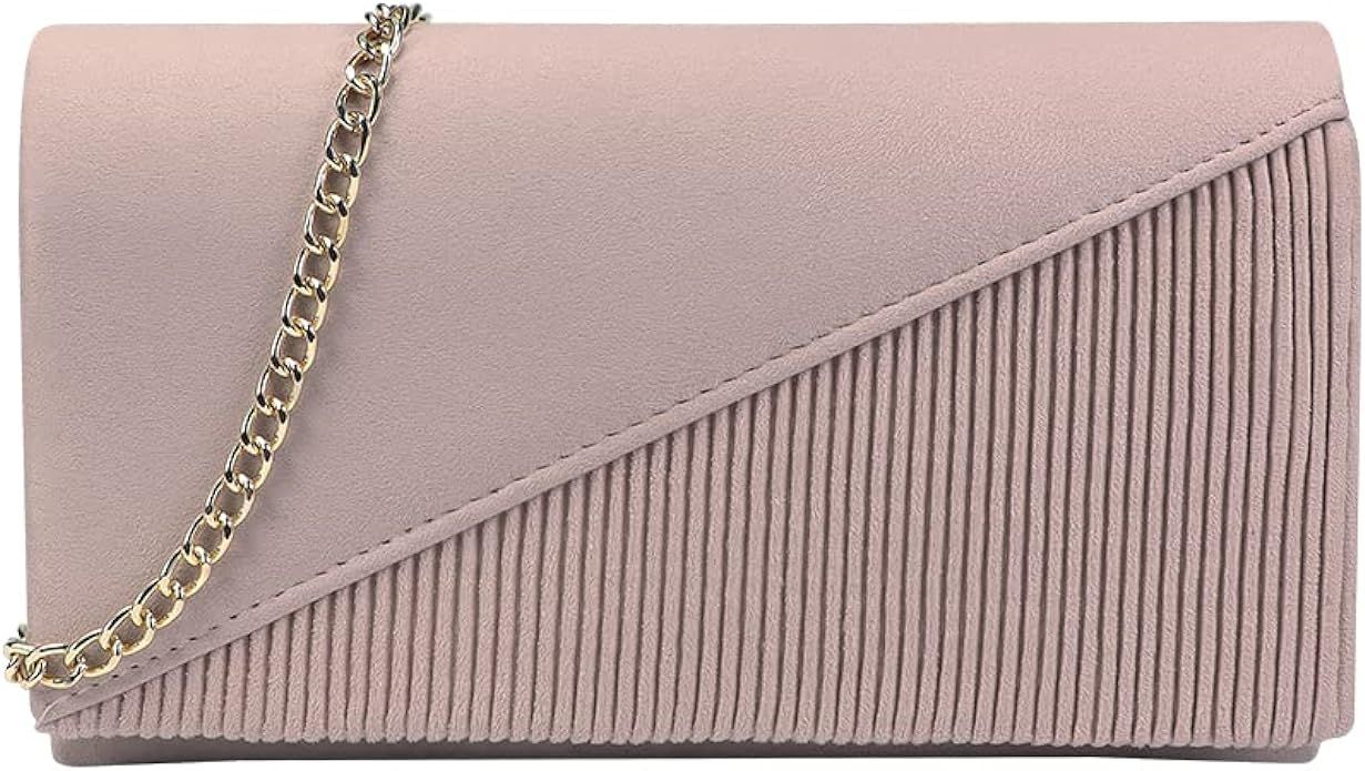 KenCome Clutch Purse for Women Pleated Evening Bags Party Purse Faux Suede Clutch | Amazon (US)