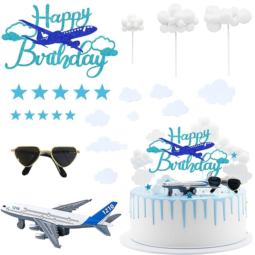 Knana 24Pcs Airplane Cake Topper Airplane Figurine Cake Decorations for Airplane Theme Happy Birt... | Amazon (US)