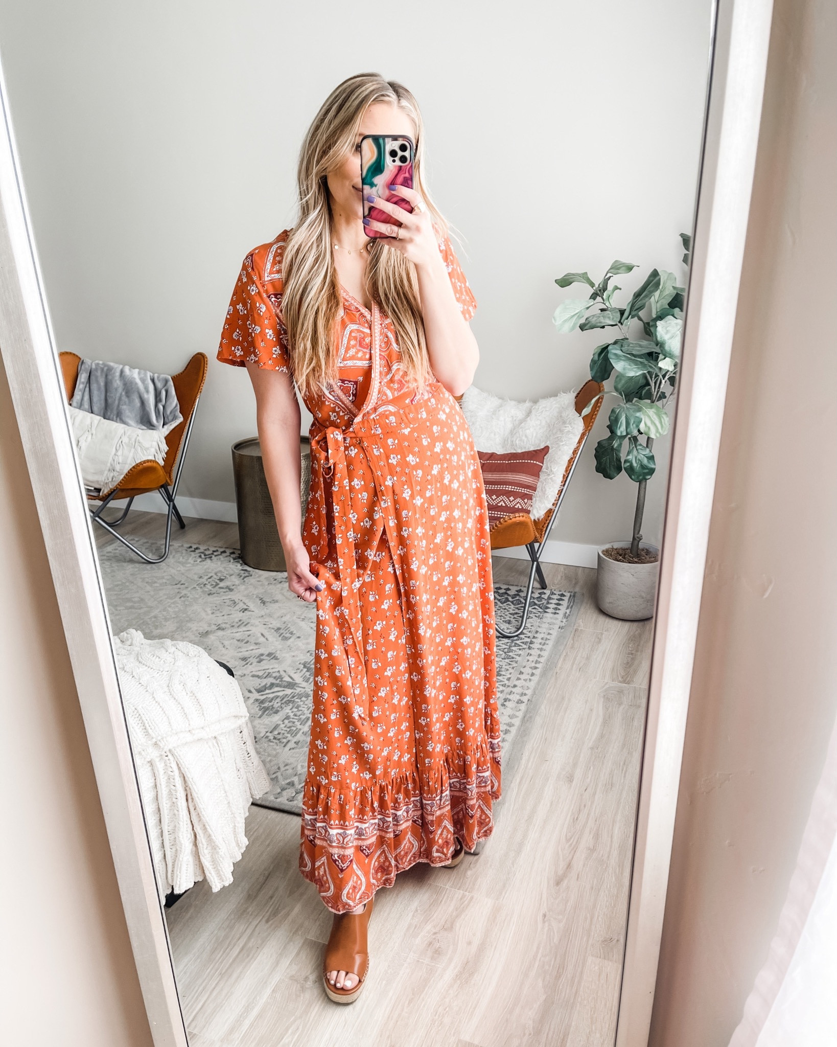 Boho wrap dress ✨ 

size : tts

 🚨 on sale 🚨 

color : tangerine 🍊 