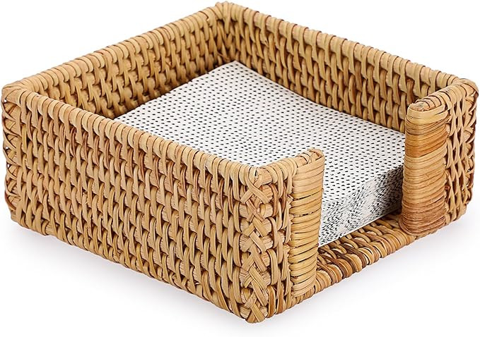 Sumnacon Napkin Holder,Square Rattan Napkin Holder Table Wicker Countertop,Cocktail Napkin Holder... | Amazon (US)