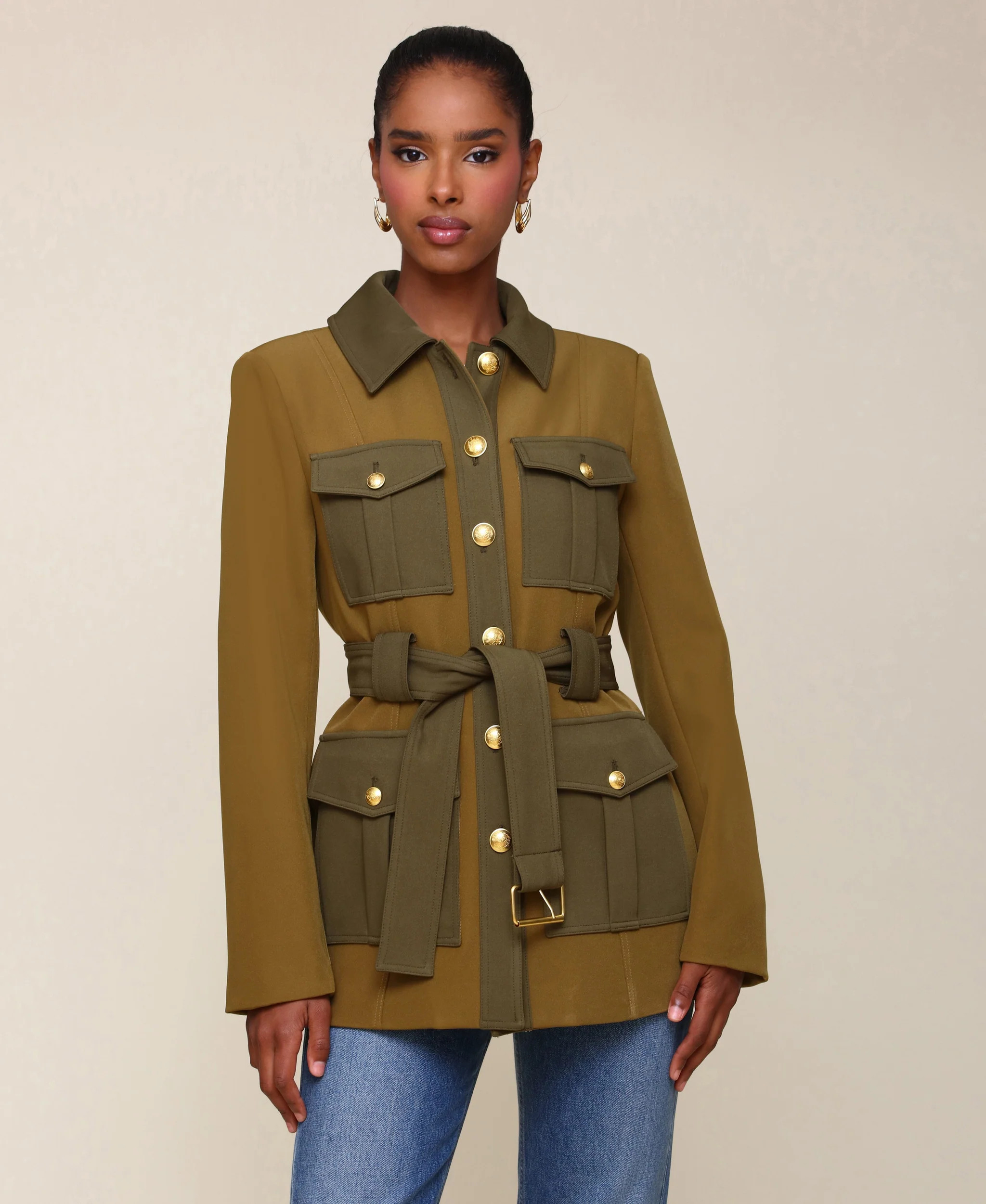 Two-Tone Belted Military Jacket | Avec Les Files