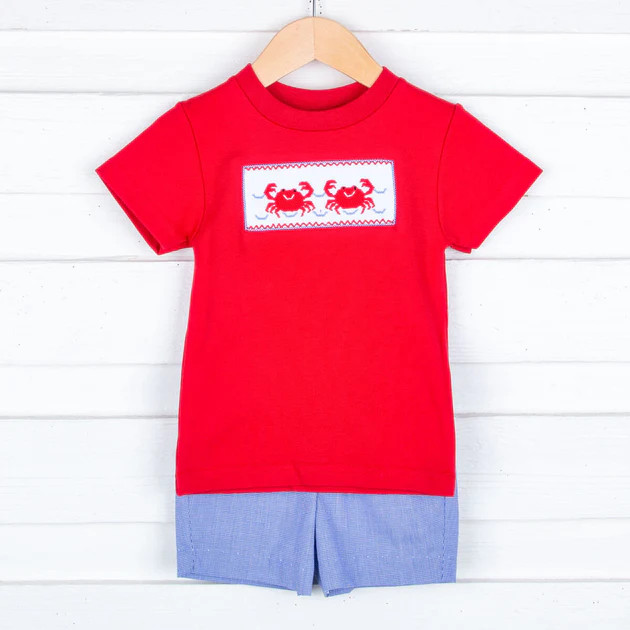 Snappy Crab Smocked Short Set | Classic Whimsy