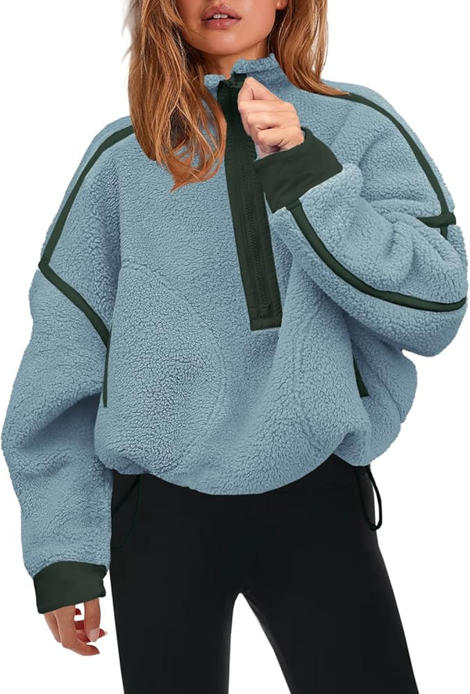 Panadila Womens Half Zip Sherpa Fleece Pullover Soft Oversized Sweatshirt with Pockets Warm Fuzzy... | Amazon (US)