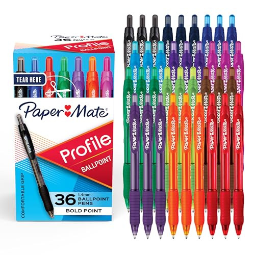 Paper Mate Profile Retractable Ballpoint Pens, Bold Point (1.4mm), 12 Assorted Colors, 36 Count -... | Amazon (US)
