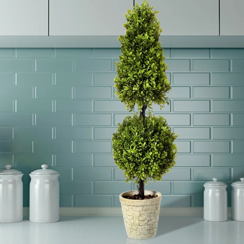 36'' Faux Boxwood Topiary in Wood Planter | Wayfair North America