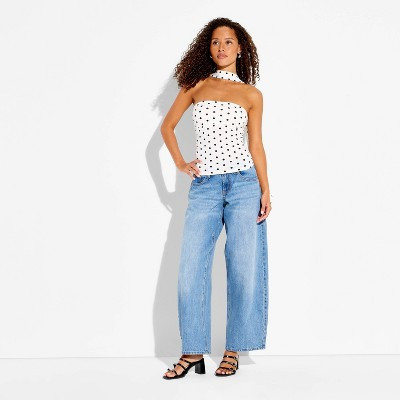 Women's Scarf Tube Top - Wild Fable™ White Polka Dots M | Target