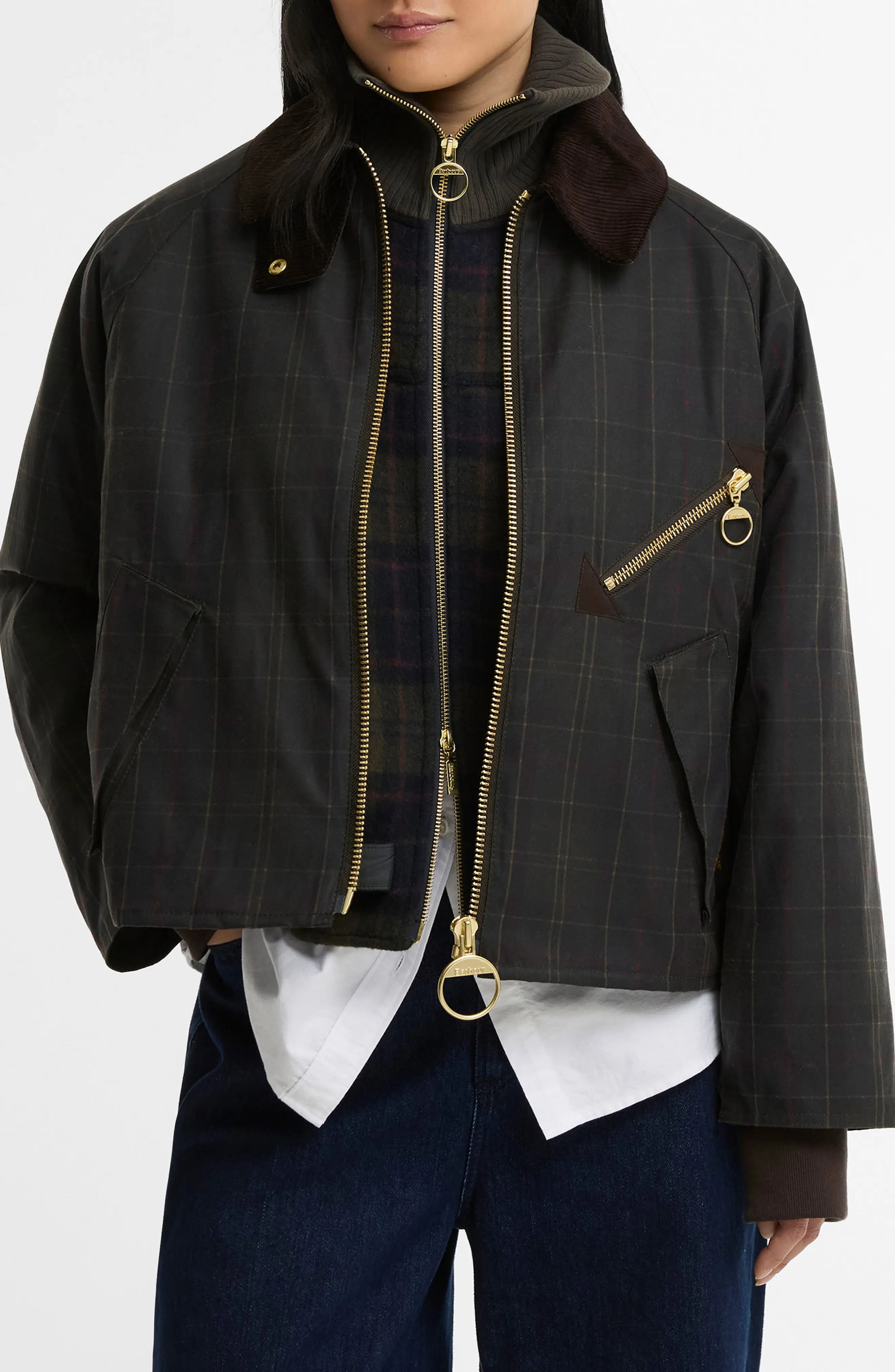 Barbour Arlene Checked Waxed Cotton Jacket in Classic/shadow Classic at Nordstrom, Size 12 | Nordstrom