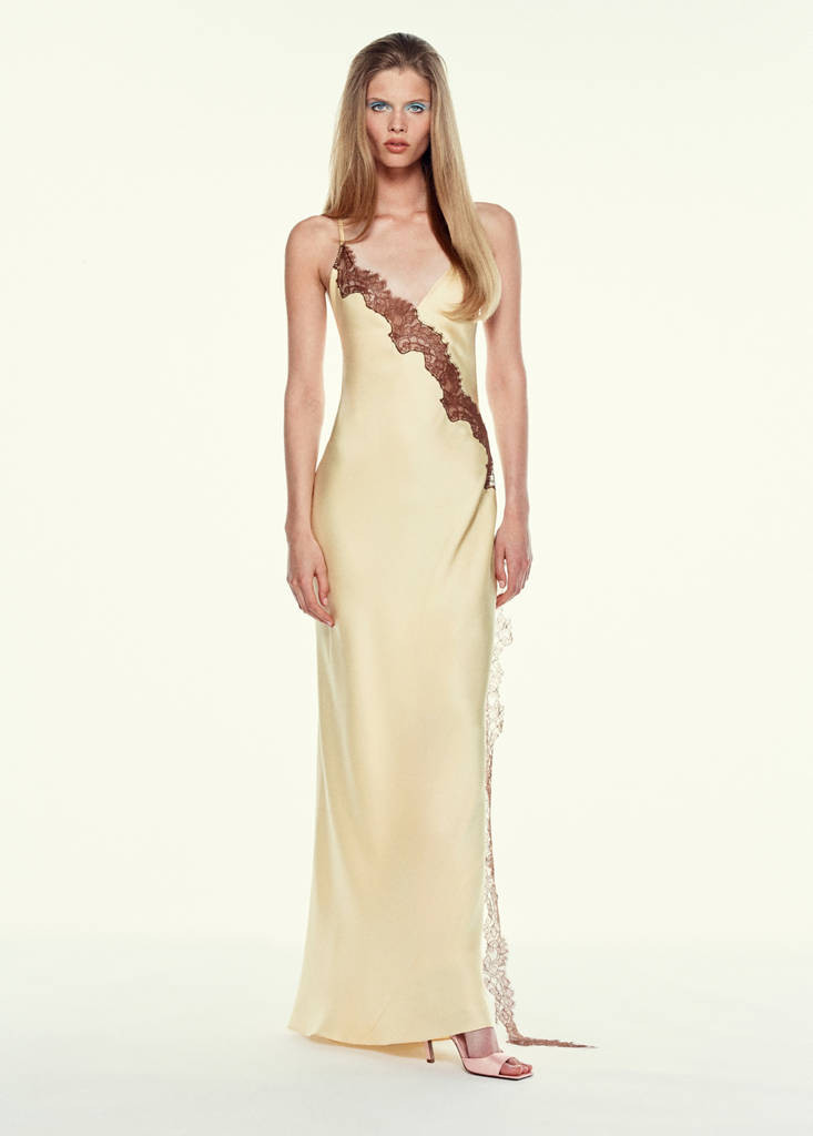 Satin lace dress with lace trim pastel yellow - Women - 4 - MANGO | Mango (US/MX/AU)