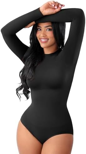 FeelinGirl Shapewear Bodysuit Compression Body Suits Women's Bodysuits High Neck Long Sleeve Plus... | Amazon (US)