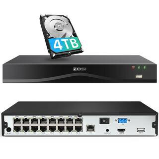 4K 16-Channel POE 4TB NVR Recorder Plug-In Security System Only Work with Same Brand Wired 2MP 5MP 8MP IP Cameras | The Home Depot