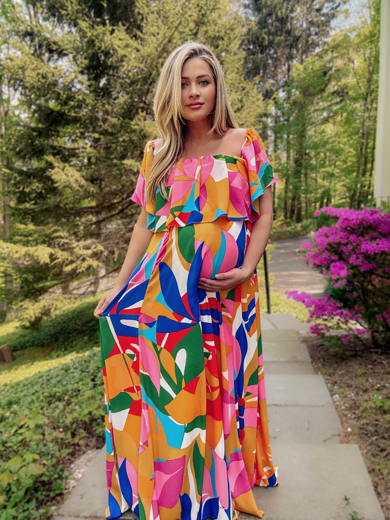 Pinkblush maternity vibrant palm print maxi dress - bump friendly - wearing size small - perfect occasion dress for wedding / shower / resort / vacation. 



#LTKwedding #LTKunder100 #LTKbump
