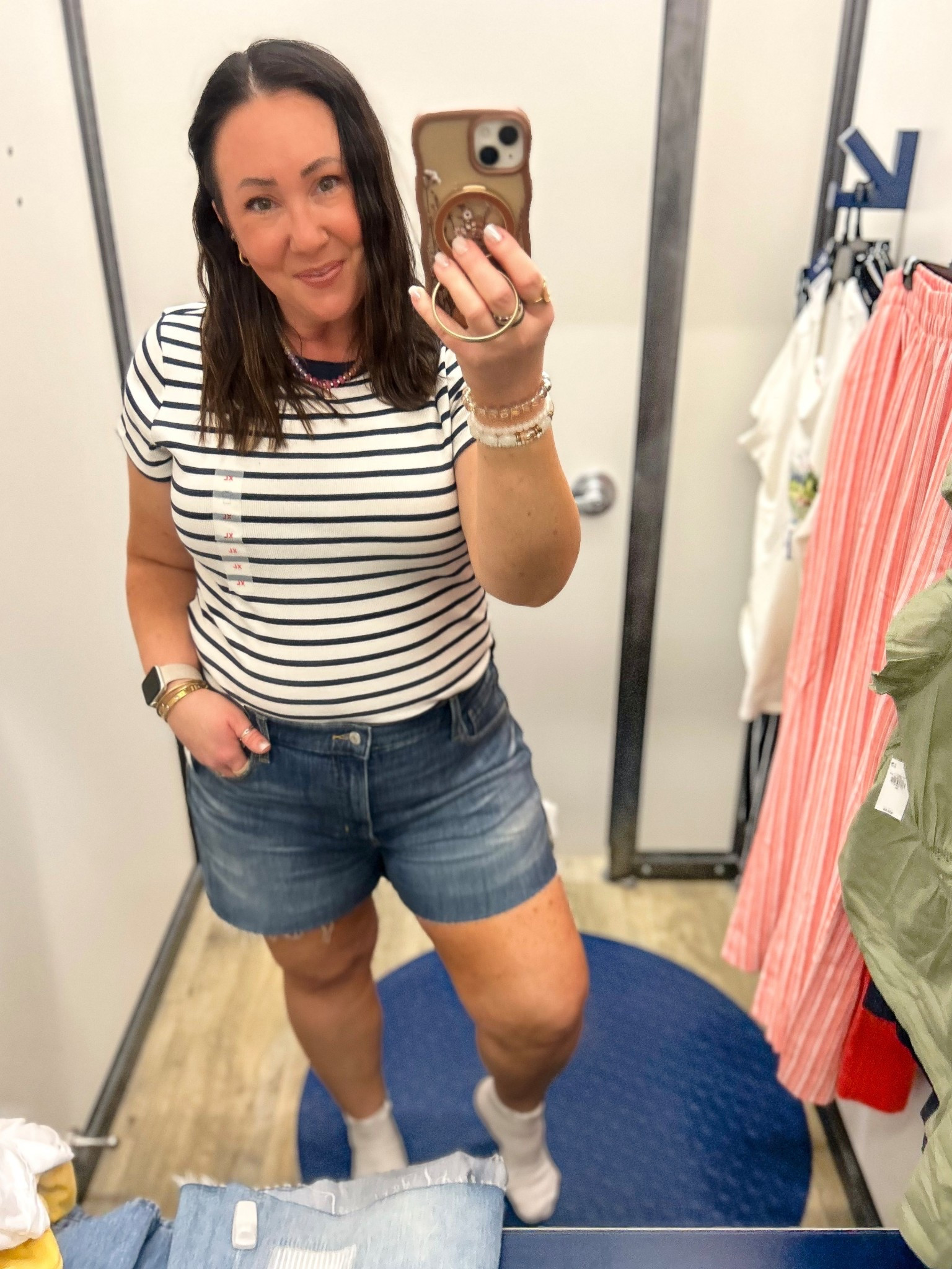 Some of the best denim shorts I’ve tried on this year!  So good, they came home with me!  Size 16. 4’’ inseam!  The perfect amount of stretch. 
XL tee. Both 50% off at Old Navy!

#LTKOver40 #LTKSaleAlert #LTKMidsize