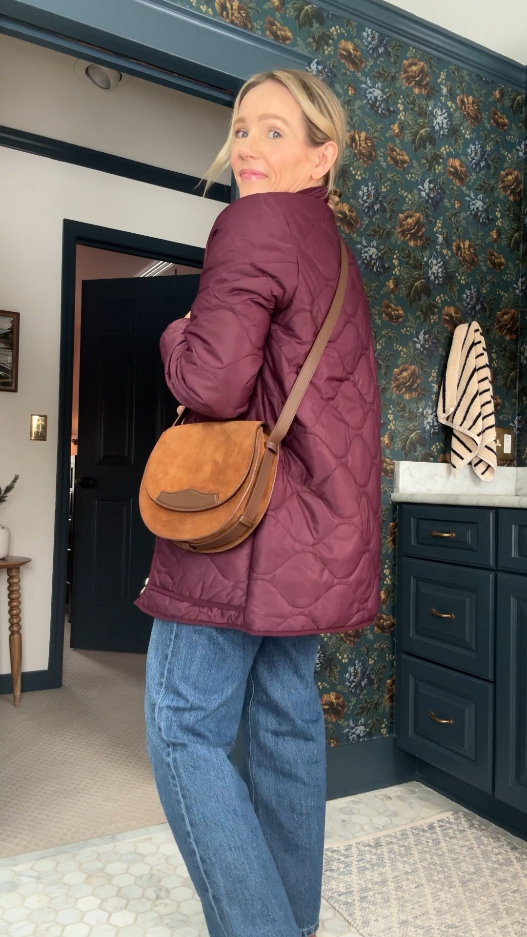 Wearing my regular size small in the brushed cashmere cardigan also coms in a v-neck style, featherless quilted long puffer jacket. More colors in this gorgeous suede saddle bag & cashmere gloves and socks ~ all very gift worthy.  Linked more @onequince favorites too!  #quincepartner @Shop.LTK #liketkit

#LTKootd #LTKSeasonal #LTKOver40