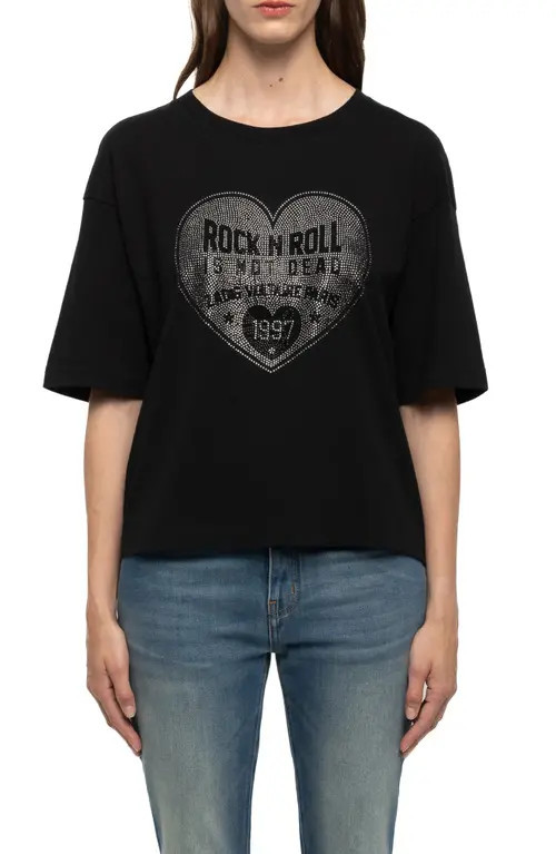 Zadig & Voltaire Taida Crystal Embellished Graphic Heart T-Shirt in Black at Nordstrom, Size X-Small | Nordstrom