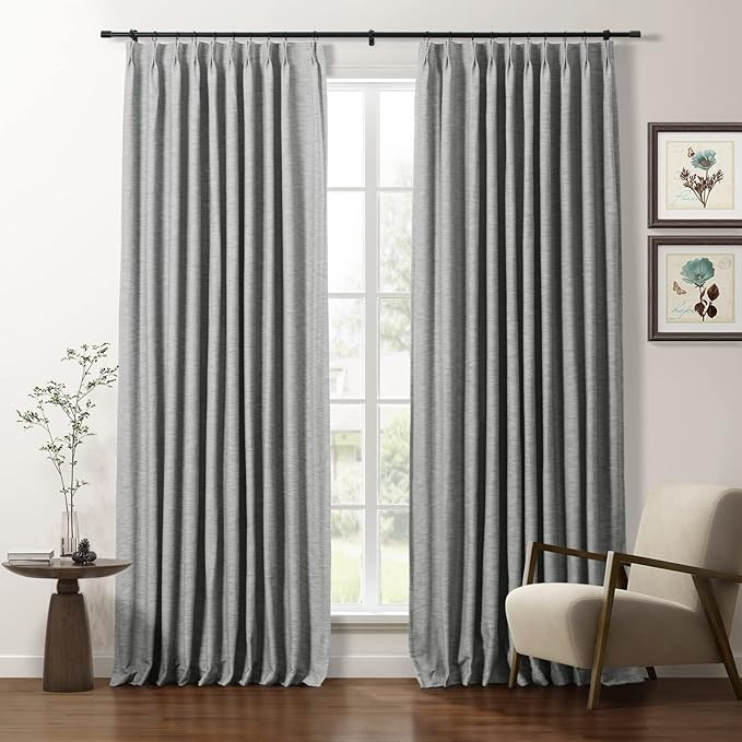 TWOPAGES Blue Fog Pinch Pleated Cotton Curtain Natural Room Darkening Curtain 96 inches Long Priv... | Amazon (US)