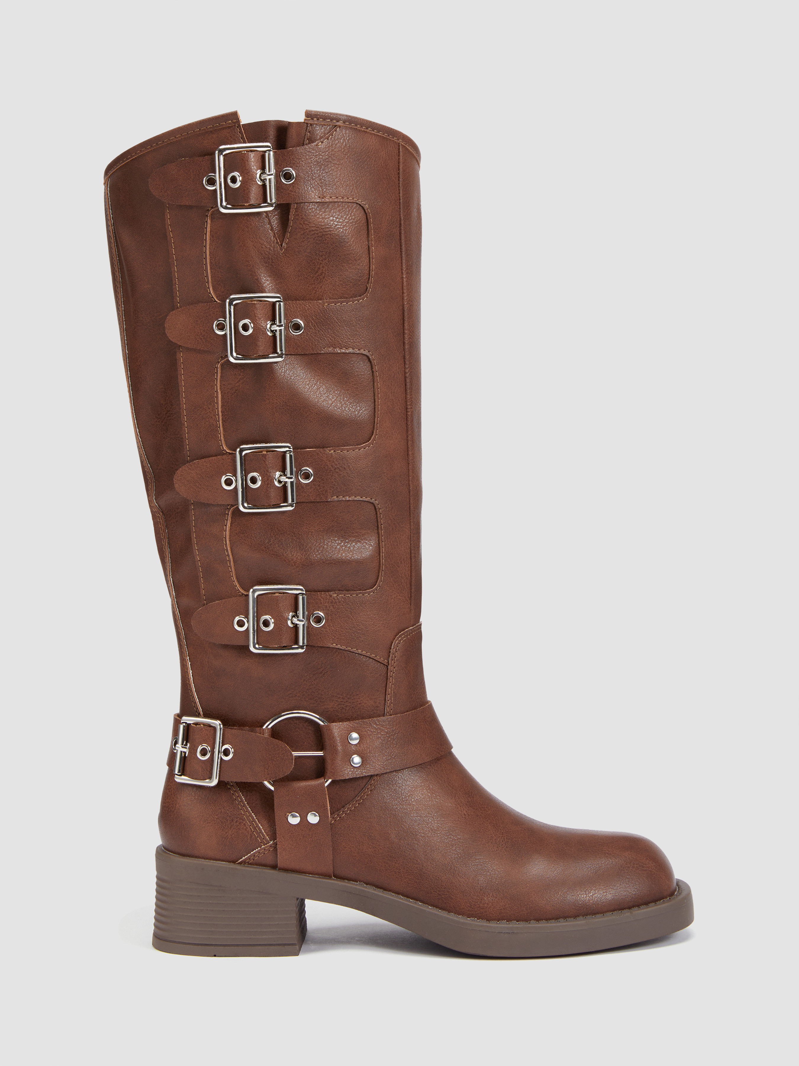 BUCKLE FAUX LEATHER KNEE HIGH BOOTS For Daily Casual Party/Clubbing Coffee Shop | Cider