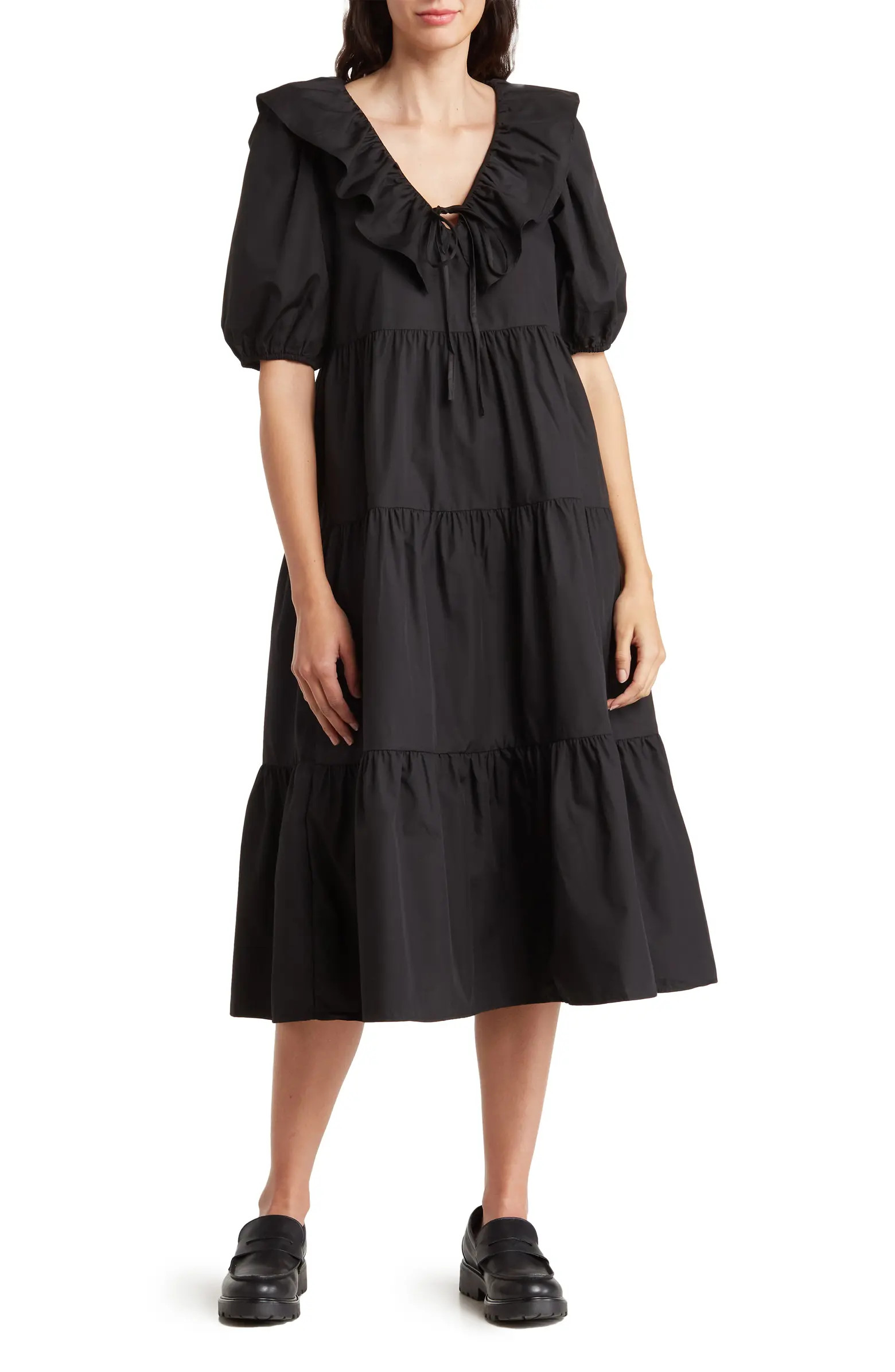 Ruffled V-Neck Tiered Midi Dress | Nordstrom Rack