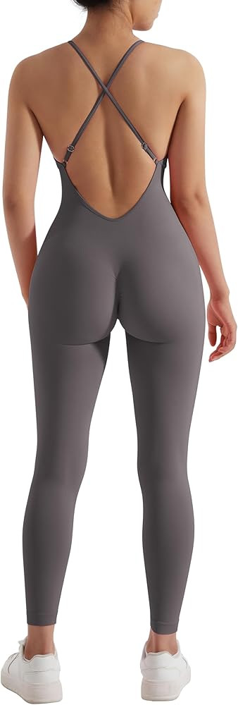 MOOSLOVER Women Strappy Backless One Piece Jumpsuits Tummy Control Padded Workout Rompers | Amazon (US)