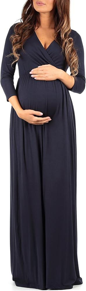 Mother Bee Maternity V-Neck 3/4 Sleeve Ruched Waist Dress | Amazon (US)